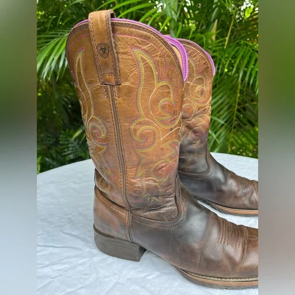 Ariat Hybrid Rancher Square Toe Cowboy Boots Women 10B Western Purple Embroidery - Picture 4 of 16